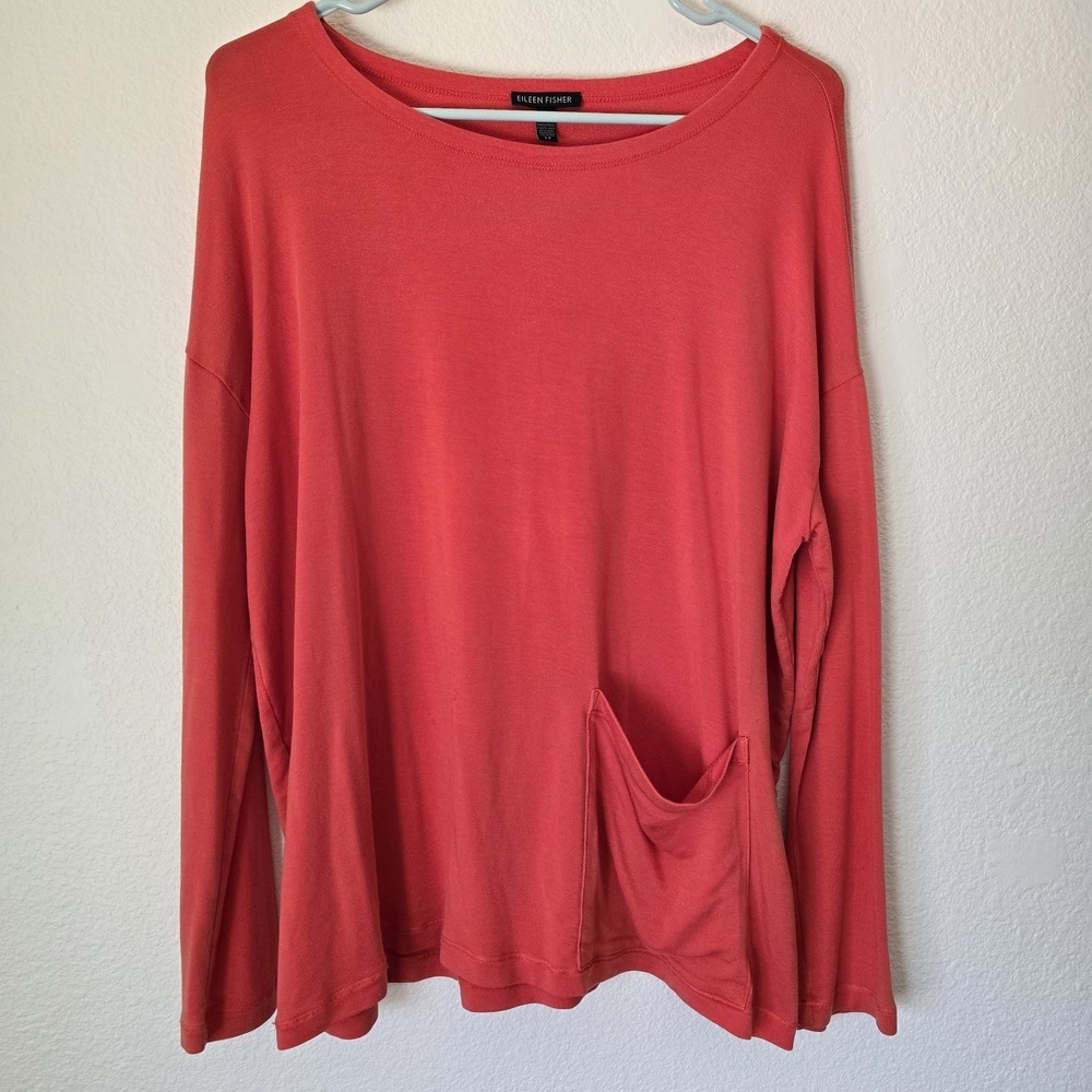 Eileen Fisher Orange Boxy Top Pocket Oversized Women's Small Petite‎ Lagenlook